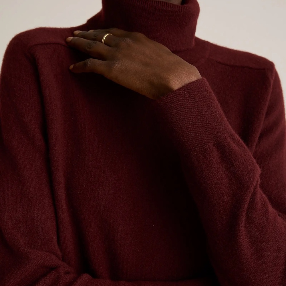 Quince Red Cowl Turtleneck Sweater Soft Knit